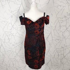 By Night VTG 90's Dark Floral Velvet Strappy Off Shoulder Dress